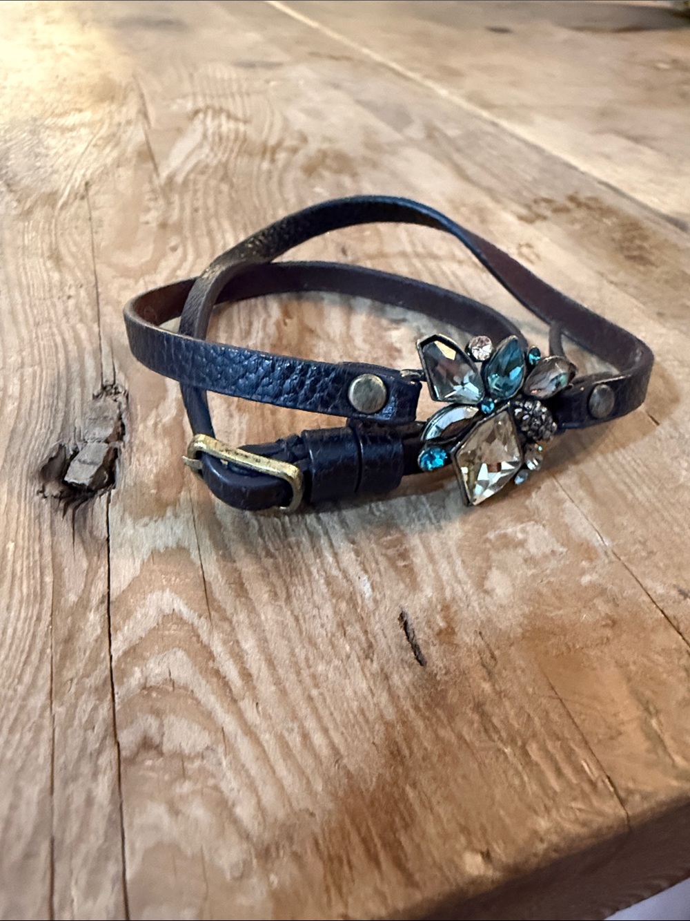 Chloe + Isabel Brown Leather Wrap Bracelet with Blue and Champagne Crystals - Picture 5 of 8